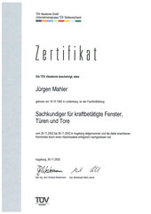 Sachkundiger für kraftbetätigte Fenster, Türen und Tore, Jürgen Mahler