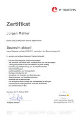 Seminarteilnahme Baurecht aktuell, Jürgen Mahler